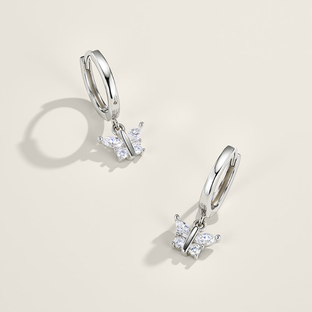 Farfallina Moissanite Butterfly Drop Earrings in Sterling Silver