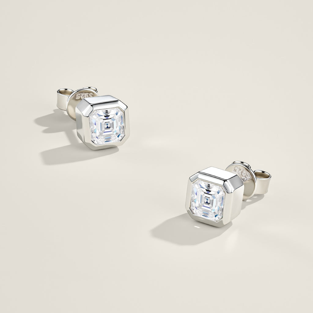 Ottavo Moissanite Stud Earrings in Sterling Silver