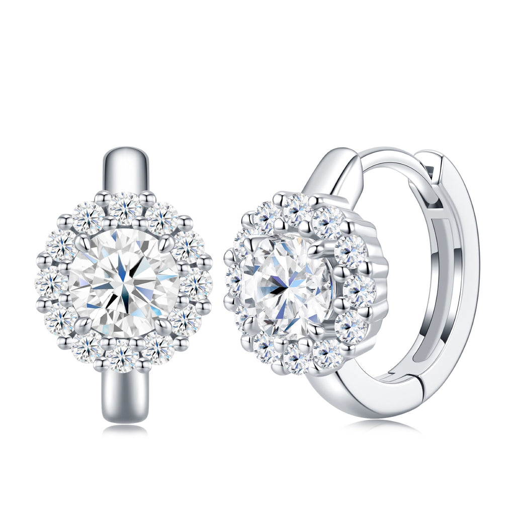 Aureolina Moissanite Drop Huggie Hoop Earrings in Sterling Silver