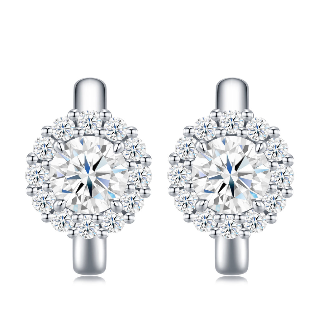 Aureolina Moissanite Drop Huggie Hoop Earrings in Sterling Silver