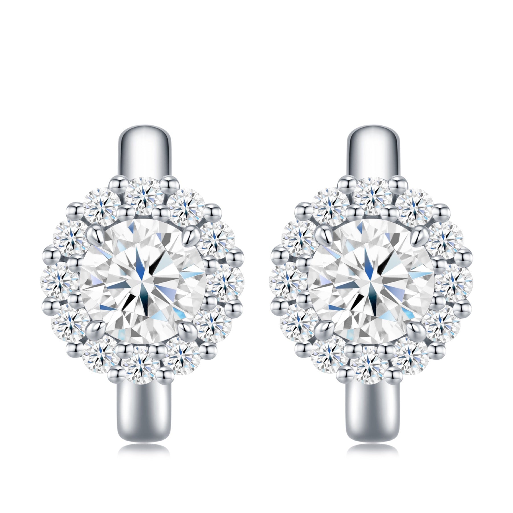 Aureolina Moissanite Drop Huggie Hoop Earrings in Sterling Silver