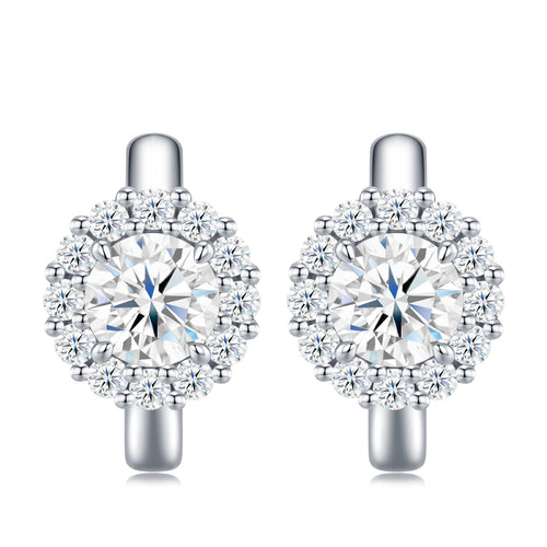 Aureolina Moissanite Drop Huggie Hoop Earrings in Sterling Silver