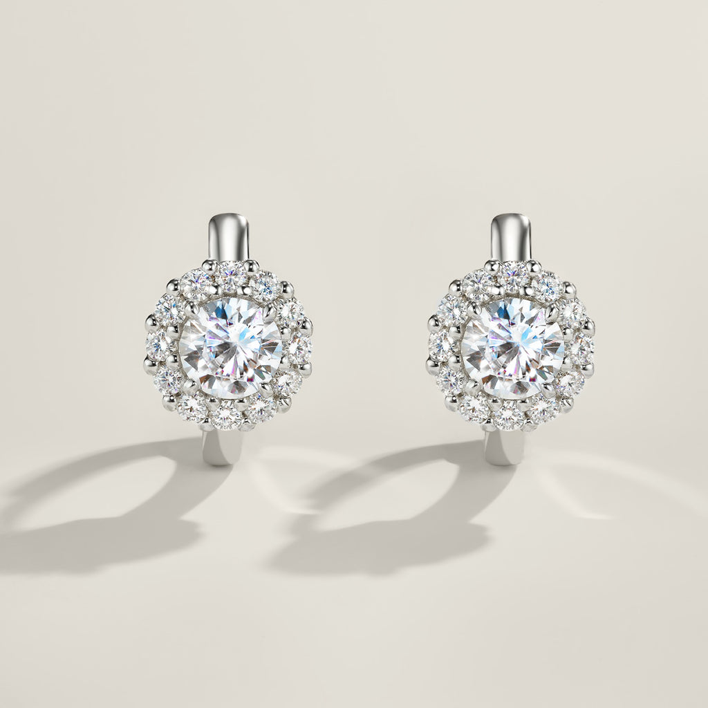 Aureolina Moissanite Drop Huggie Hoop Earrings in Sterling Silver
