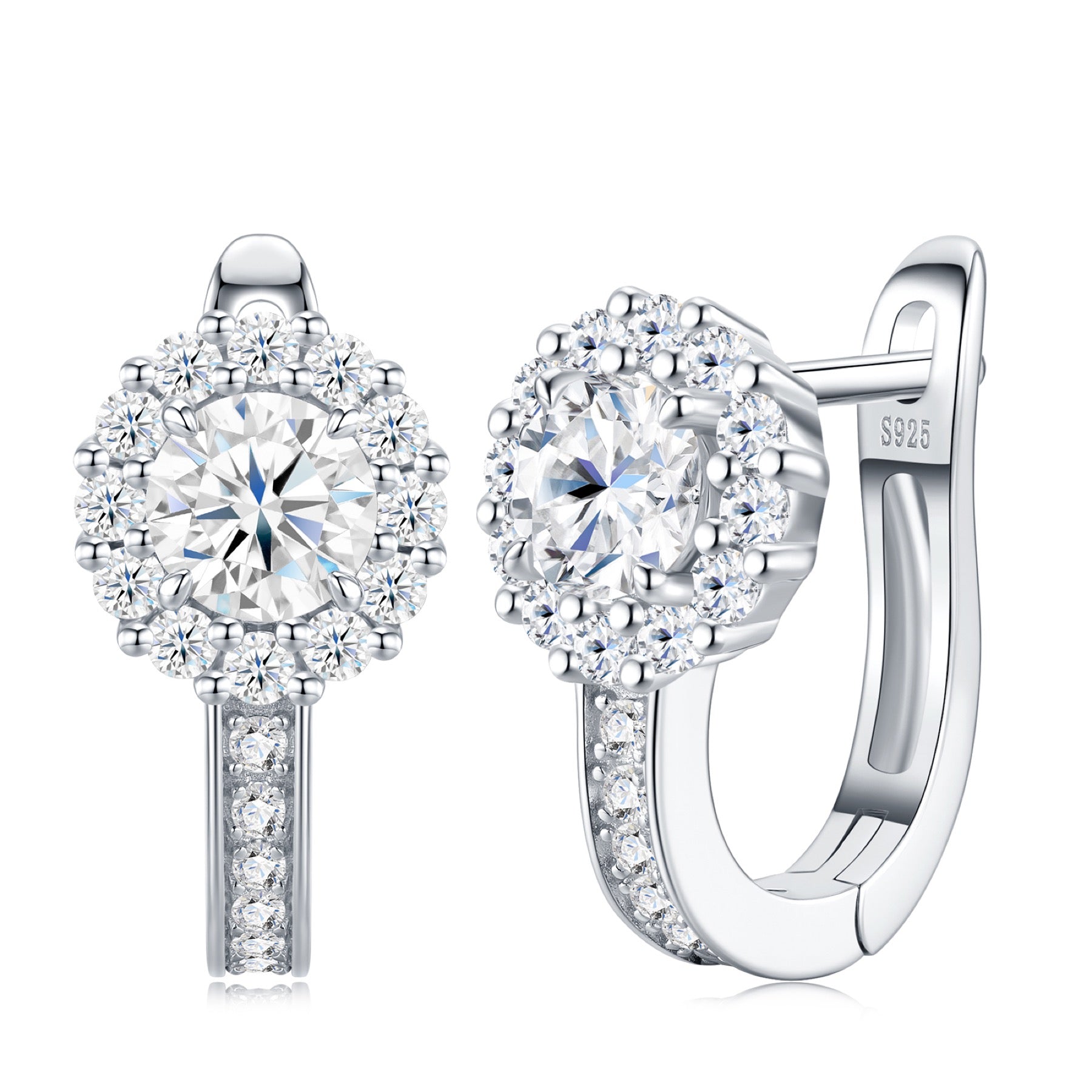 Aloella Moissanite Drop Huggie Hoop Earrings in Sterling Silver