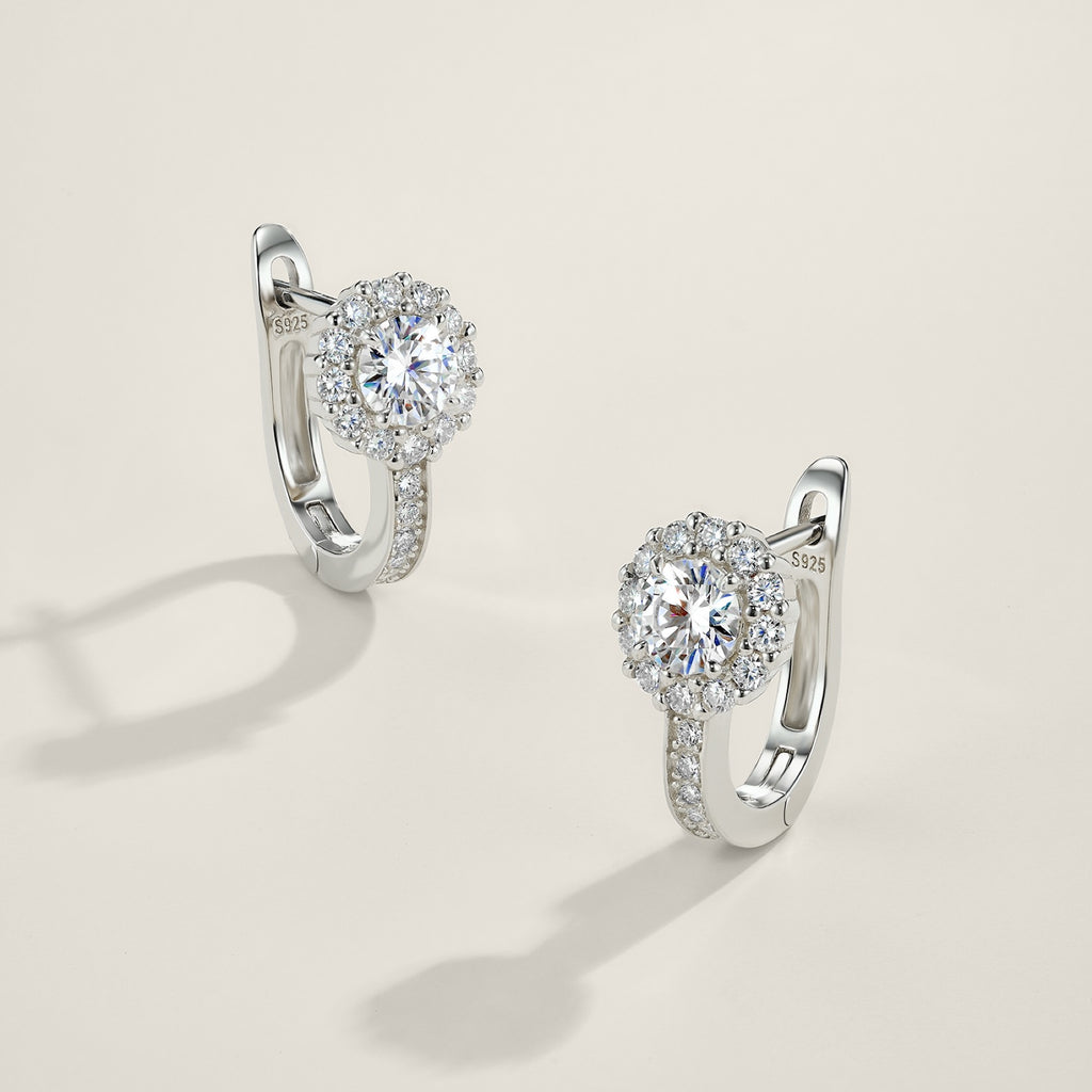 Aloella Moissanite Drop Huggie Hoop Earrings in Sterling Silver