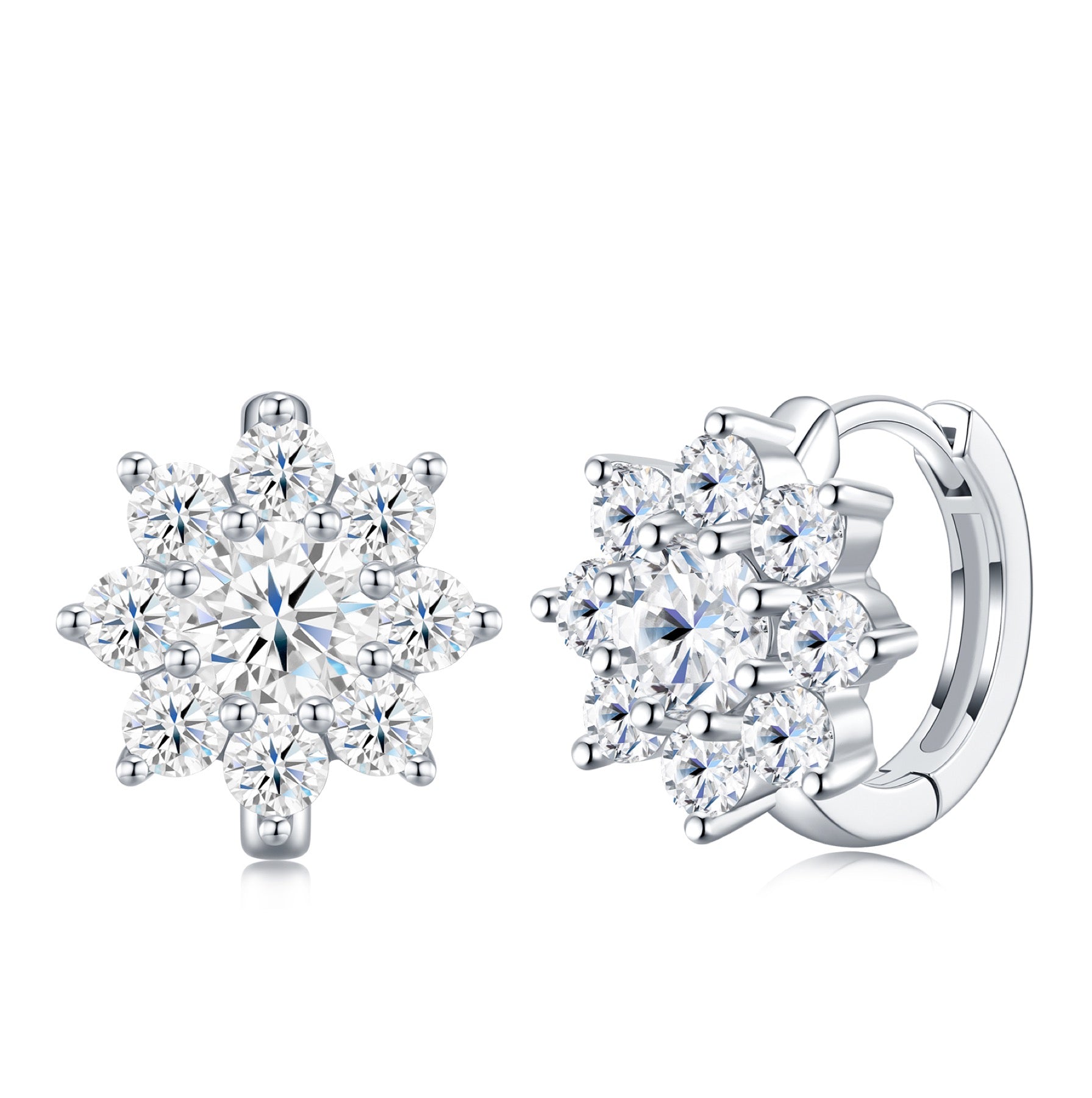 Fioccodineve Moissanite Flower Stud Earrings in Sterling Silver