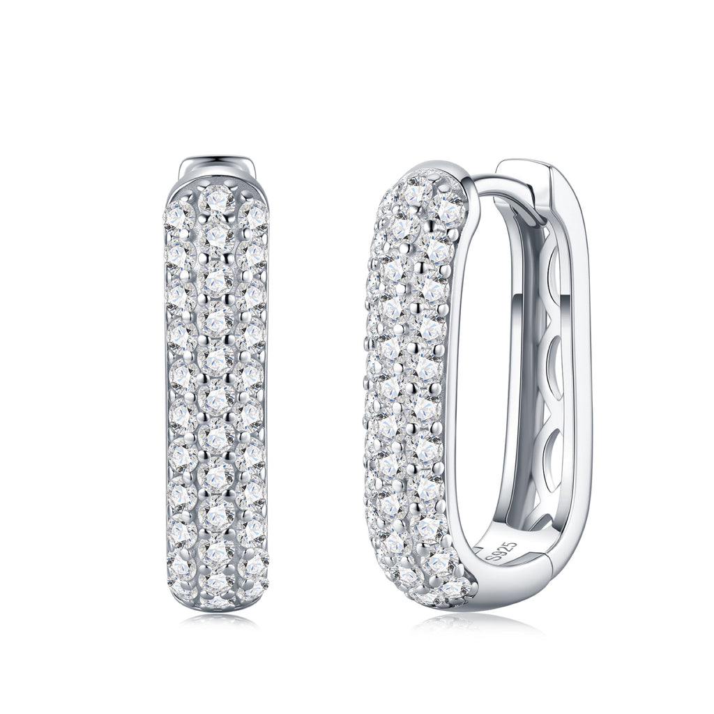 Rettina Moissanite Huggie Hoop Earrings in Sterling Silver