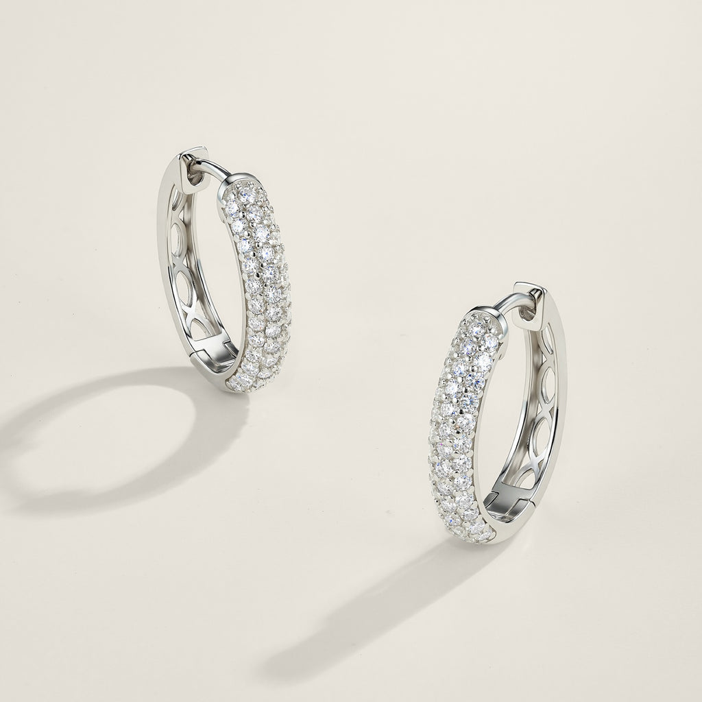Rettina Moissanite Huggie Hoop Earrings in Sterling Silver