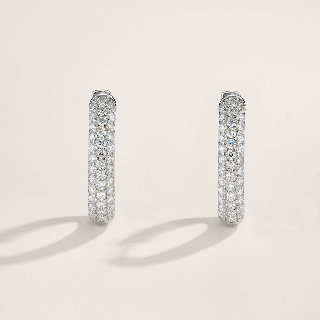 Rettina Moissanite Huggie Hoop Earrings in Sterling Silver