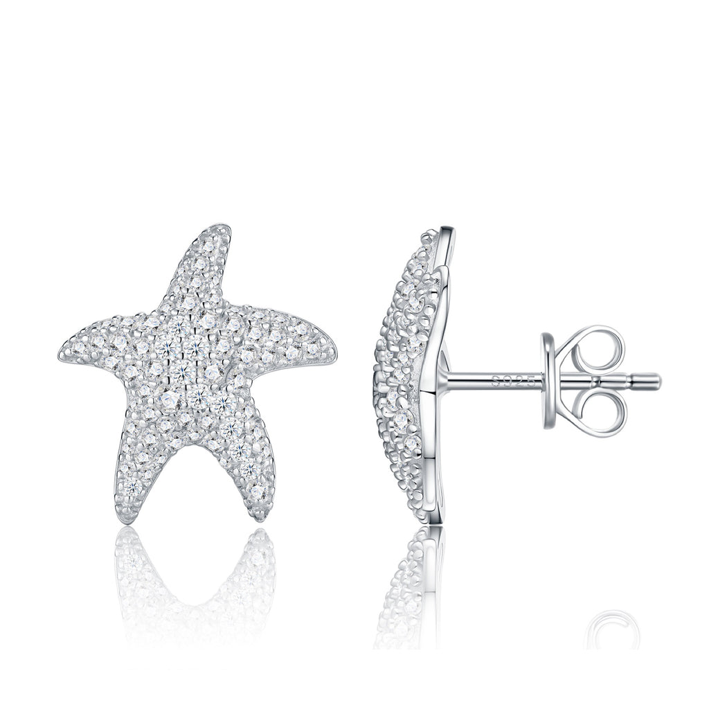 Stellamarina Moissanite Starfish Stud Earrings in Sterling Silver