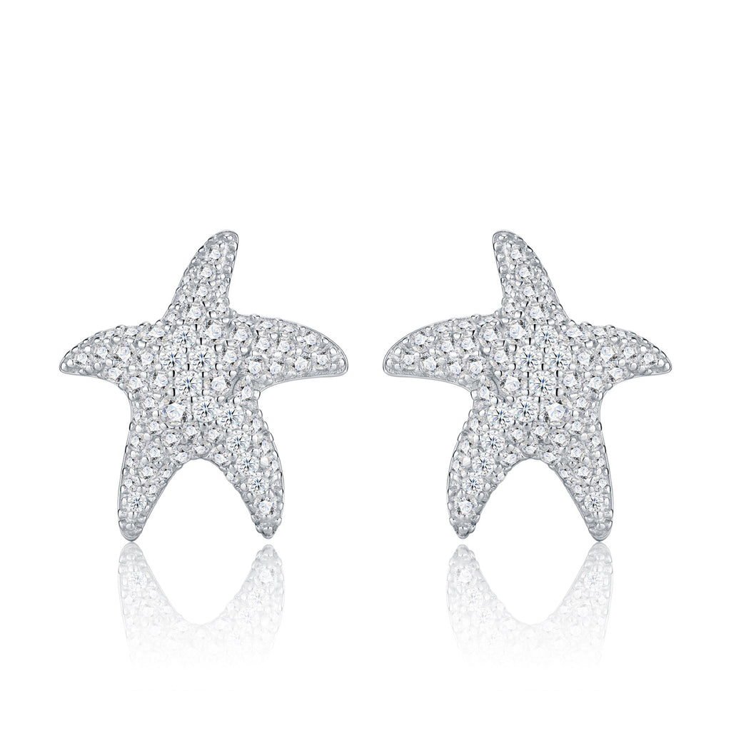 Stellamarina Moissanite Starfish Stud Earrings in Sterling Silver