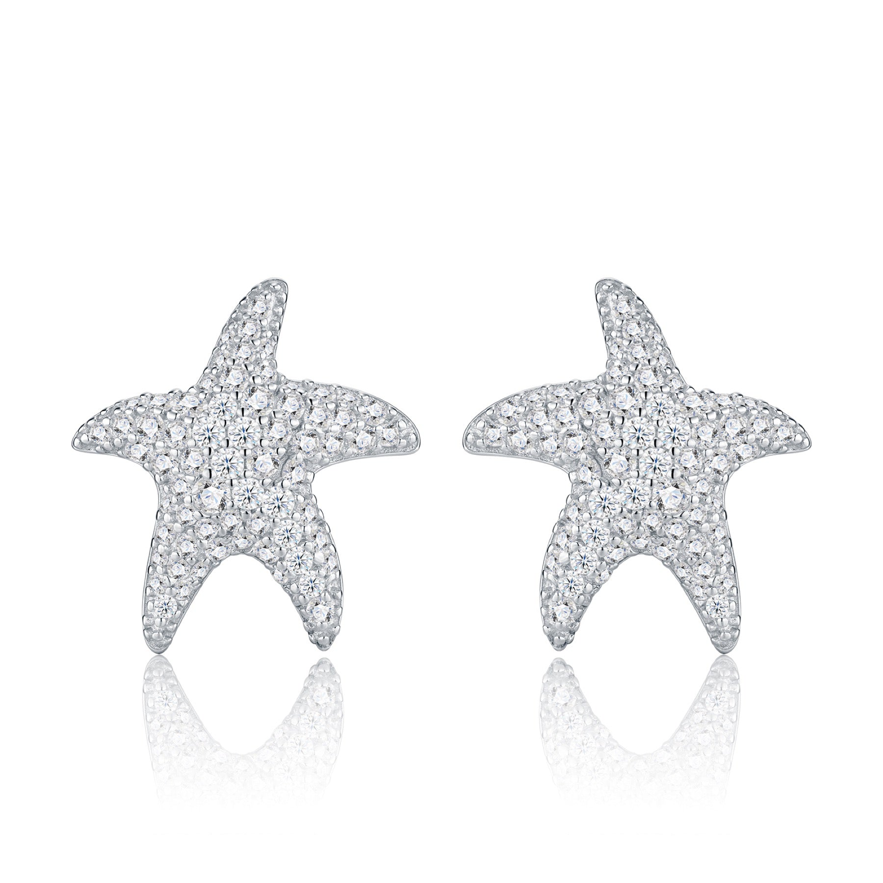 Stellamarina Moissanite Starfish Stud Earrings in Sterling Silver