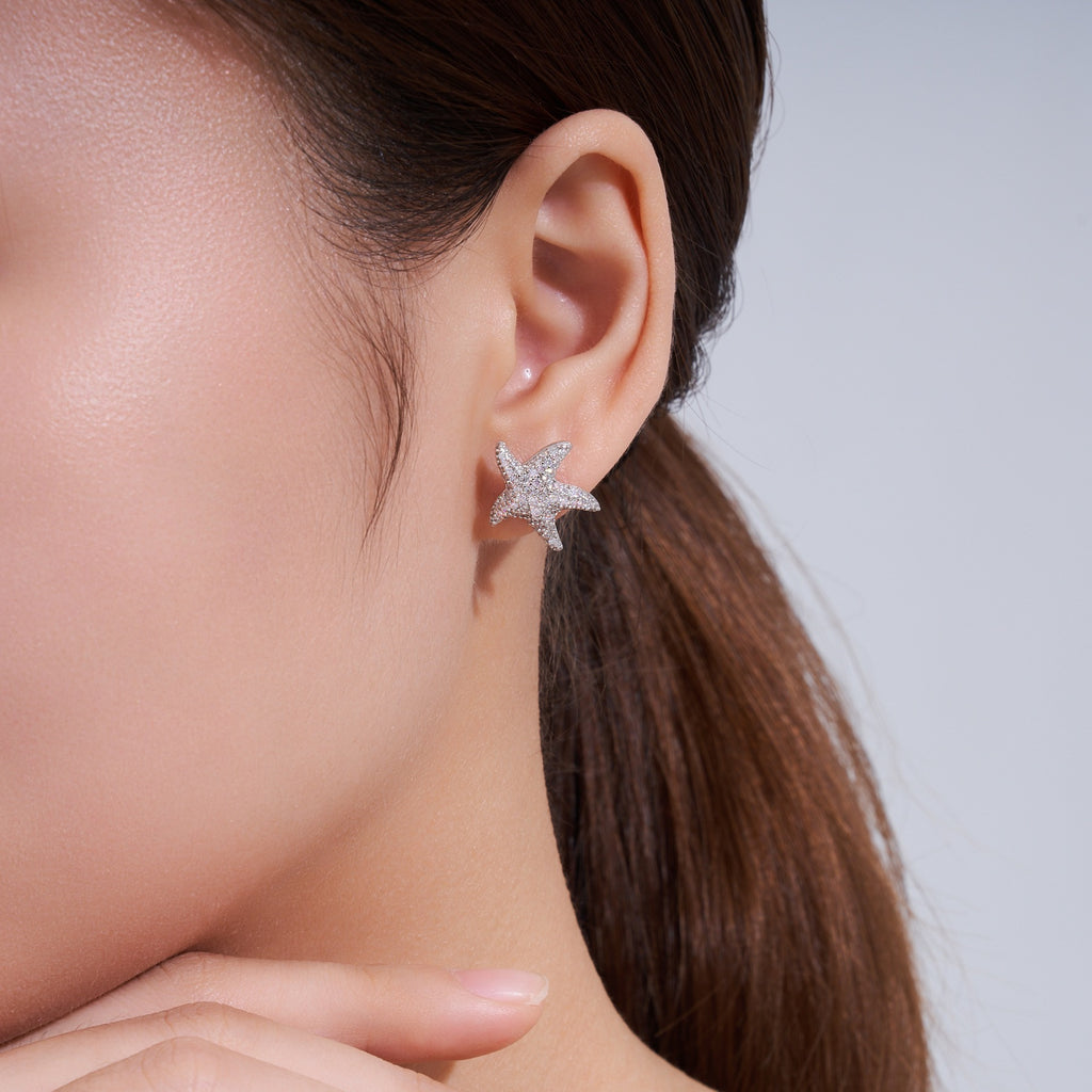 Stellamarina Moissanite Starfish Stud Earrings in Sterling Silver