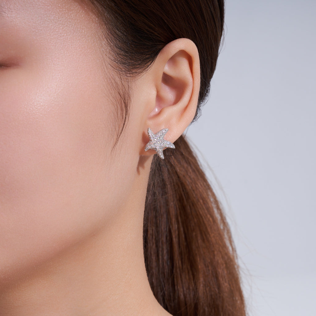 Stellamarina Moissanite Starfish Stud Earrings in Sterling Silver