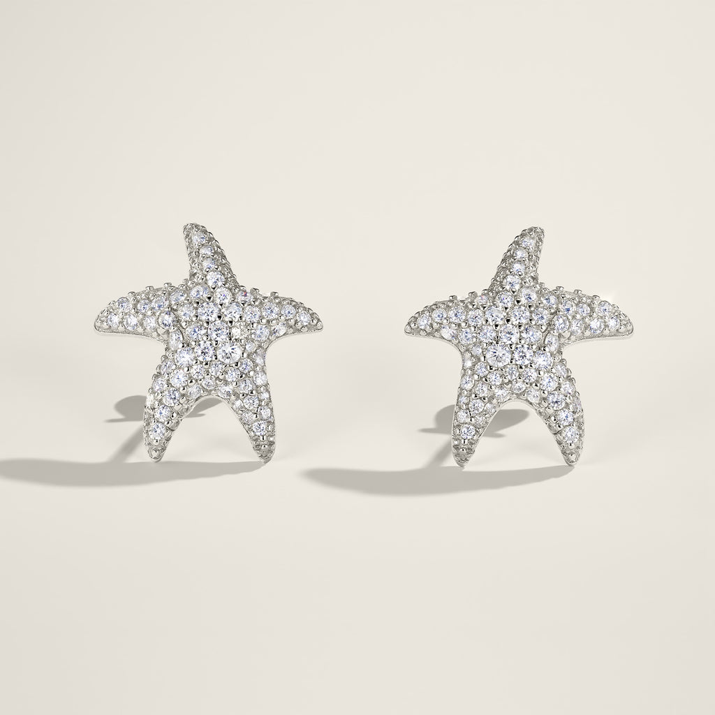 Stellamarina Moissanite Starfish Stud Earrings in Sterling Silver