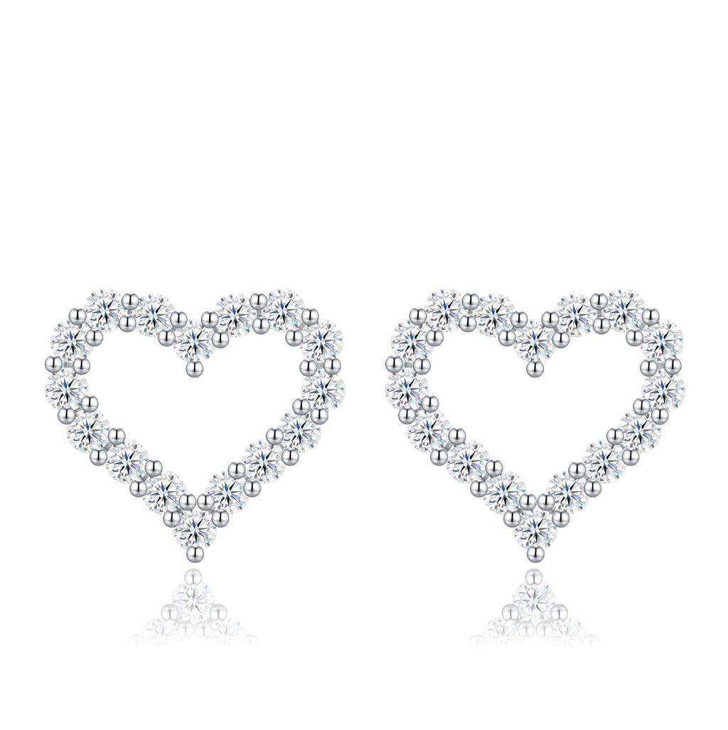 Cuorevuoto Moissanite Heart Stud Earrings in Sterling Silver