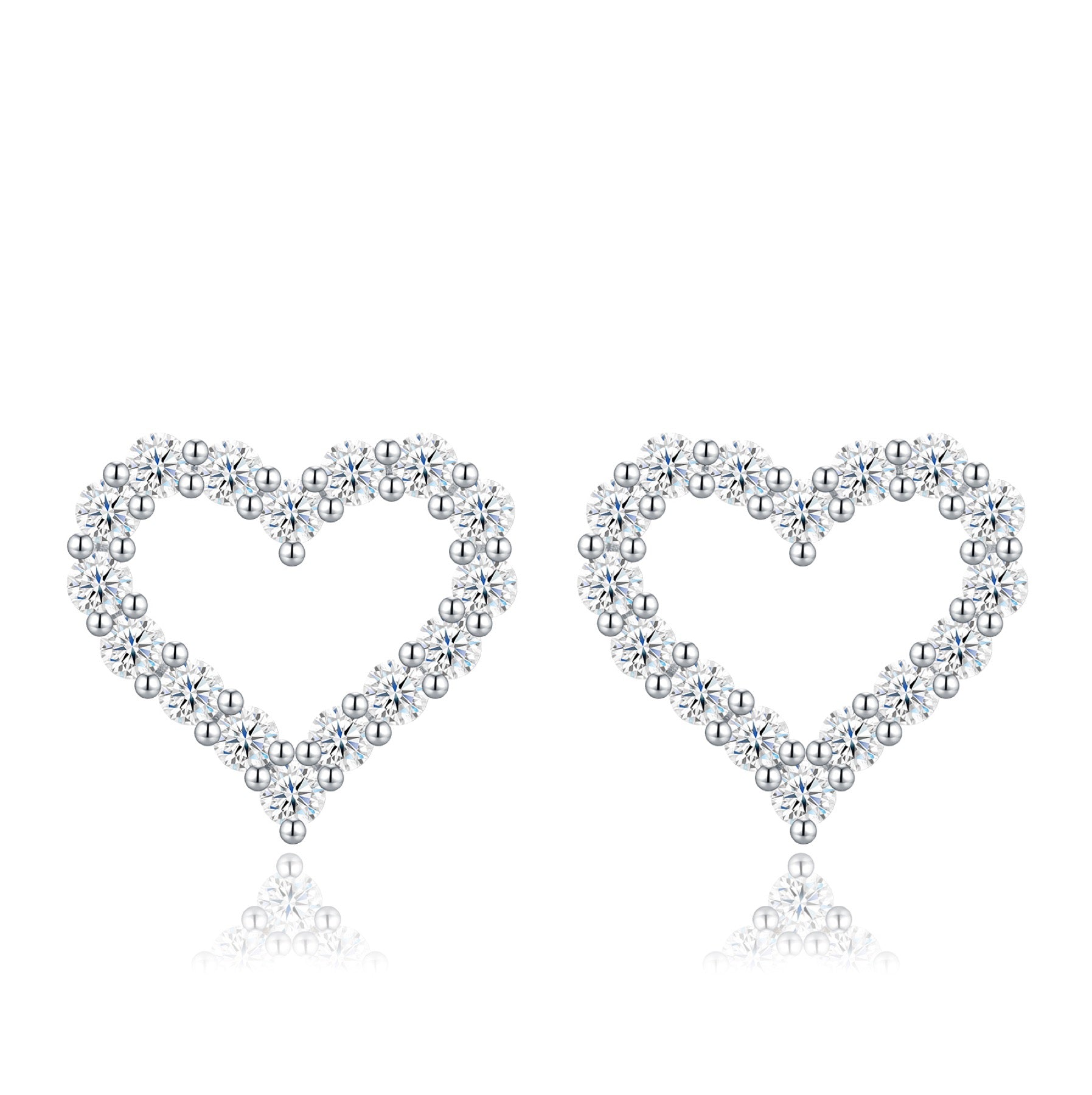 Cuorevuoto Moissanite Heart Stud Earrings in Sterling Silver