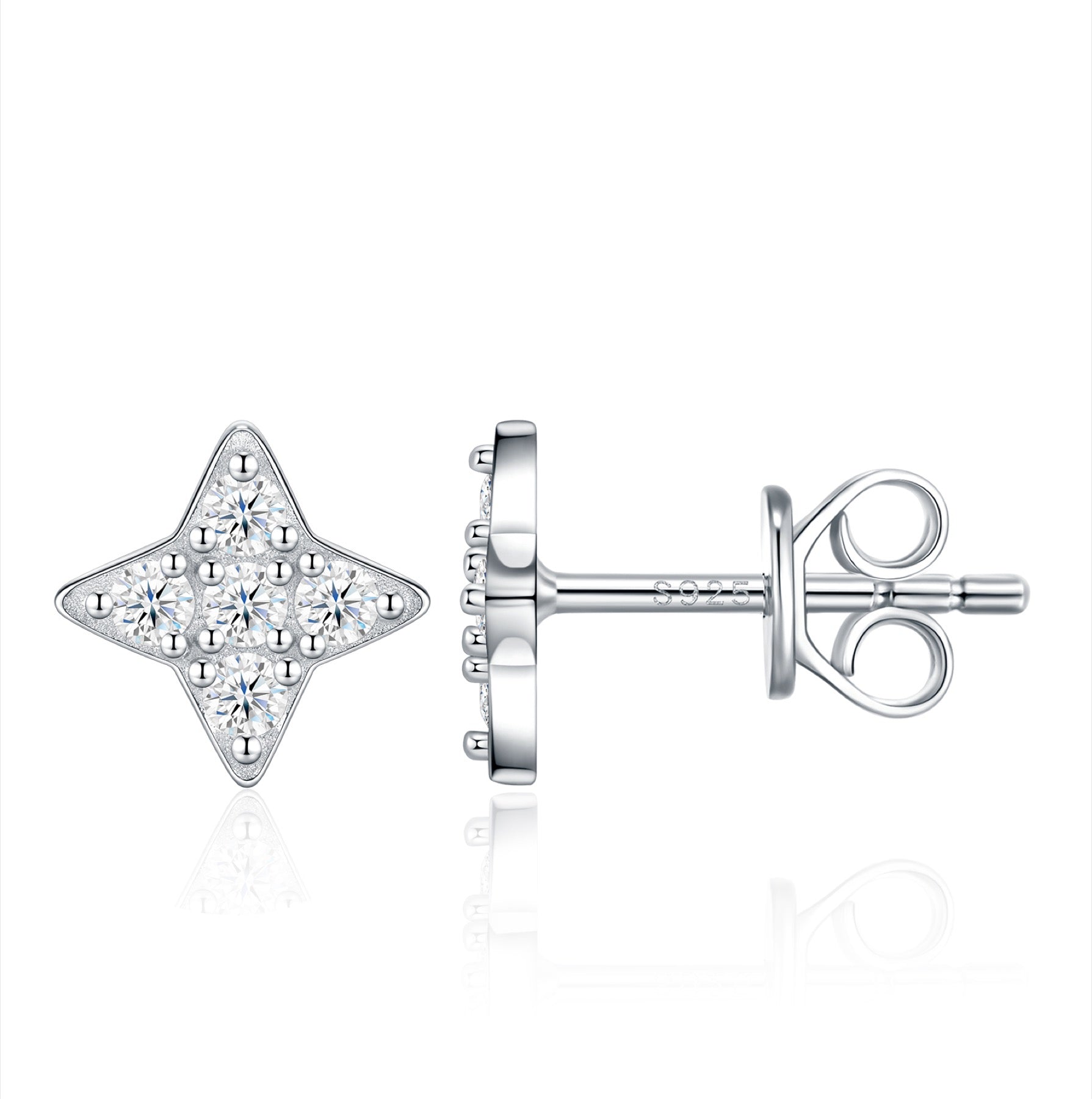 Scintillina Moissanite Star Stud Earrings in Sterling Silver