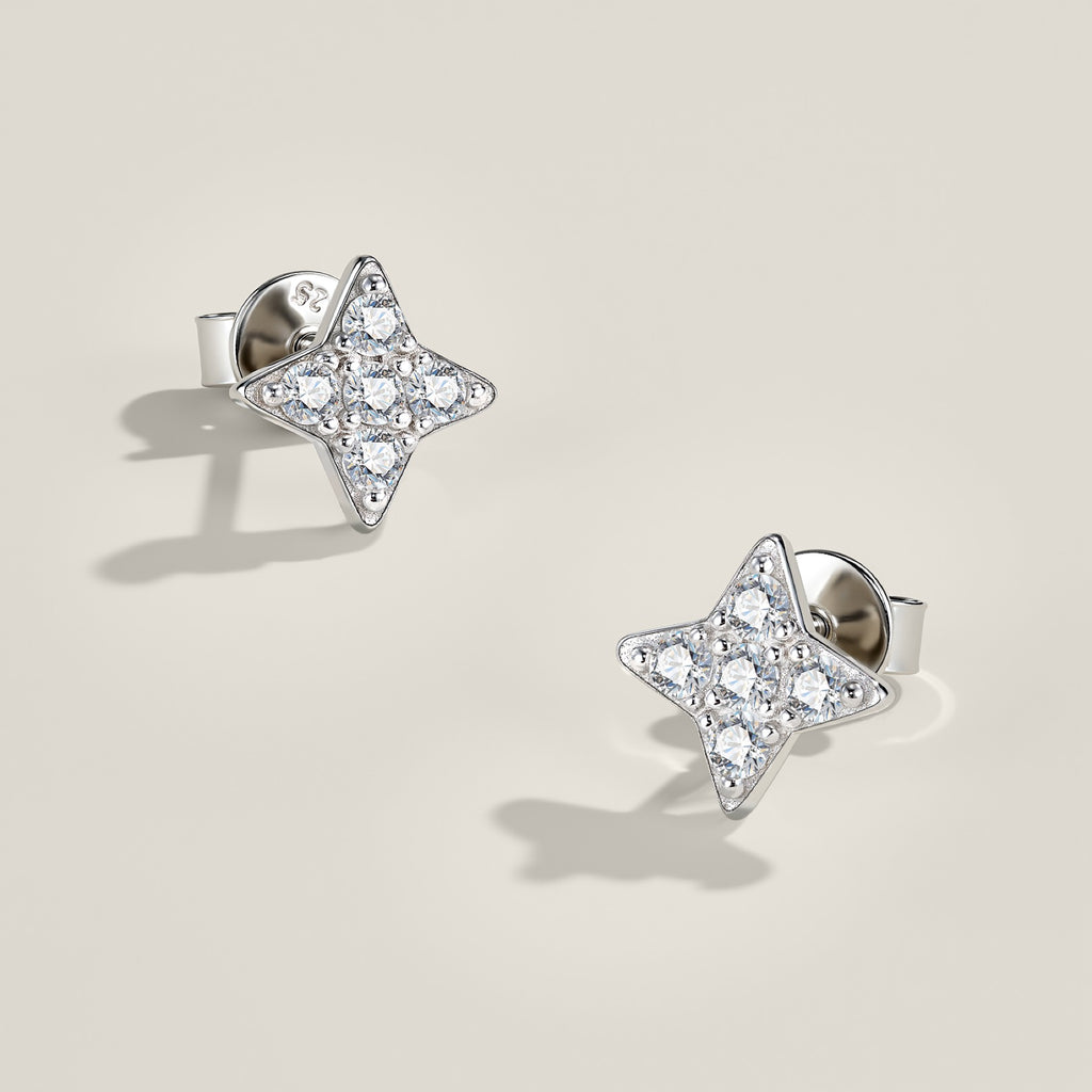 Scintillina Moissanite Star Stud Earrings in Sterling Silver