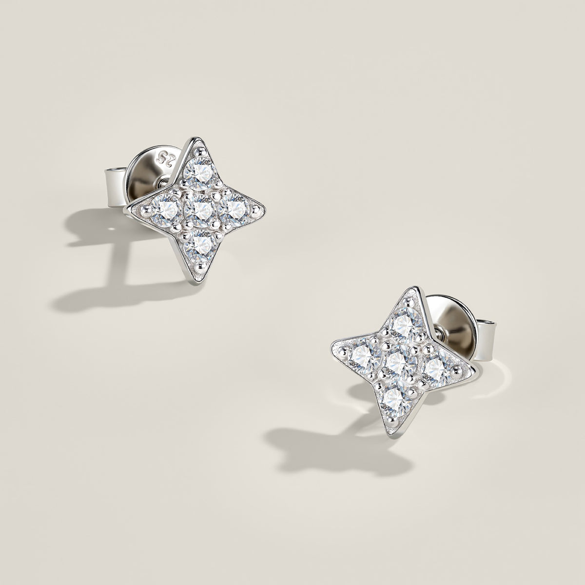 Scintillina Moissanite Star Stud Earrings in Sterling Silver