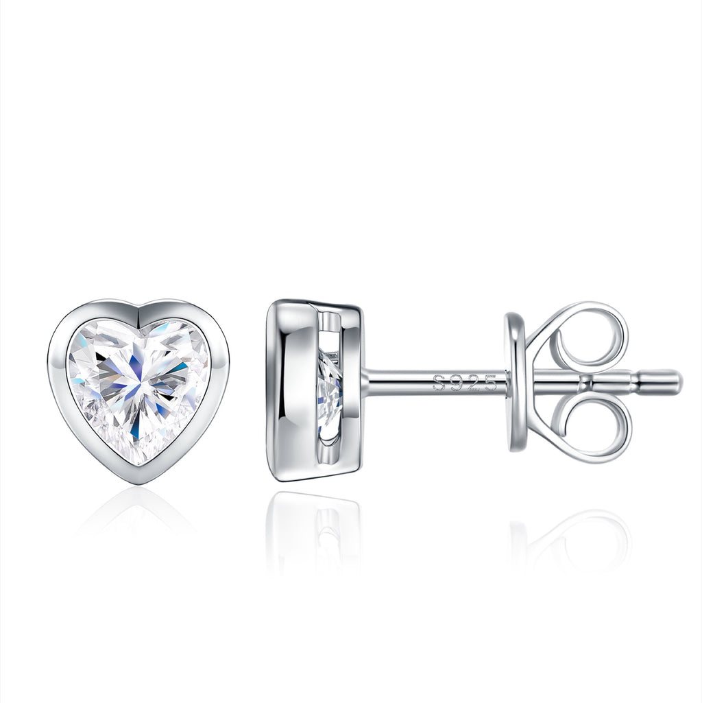 Cuorpieno Heart-Cut Moissanite Heart Stud Earrings in Sterling Silver