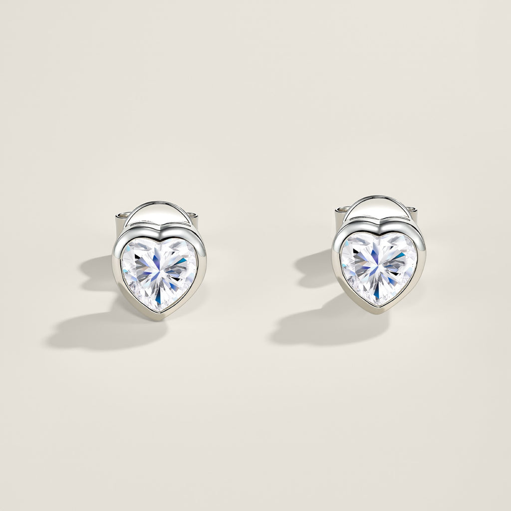 Cuorpieno Heart-Cut Moissanite Heart Stud Earrings in Sterling Silver