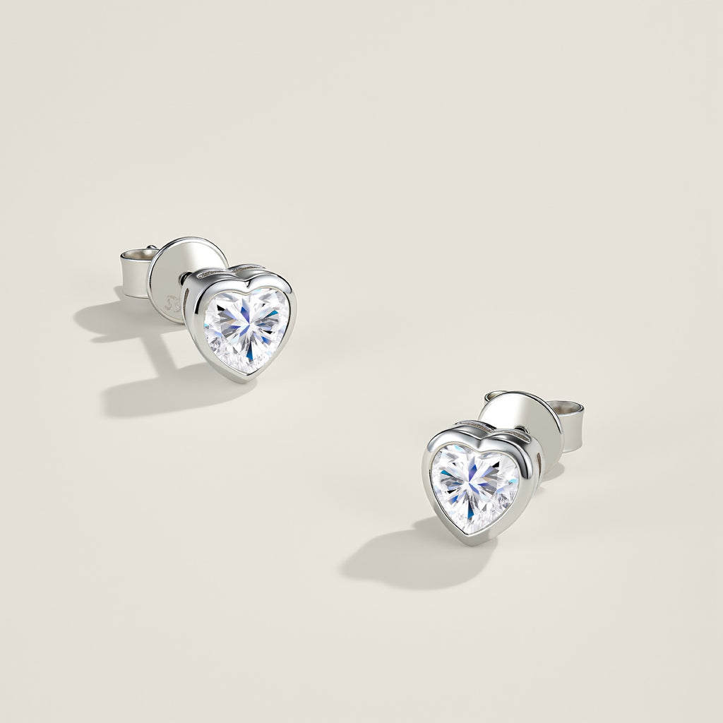 Cuorpieno Heart-Cut Moissanite Heart Stud Earrings in Sterling Silver