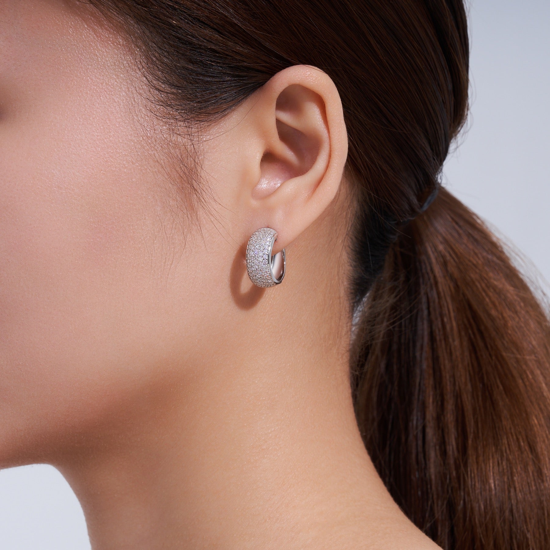 Larga Moissanite Huggie Hoop Earrings in Sterling Silver