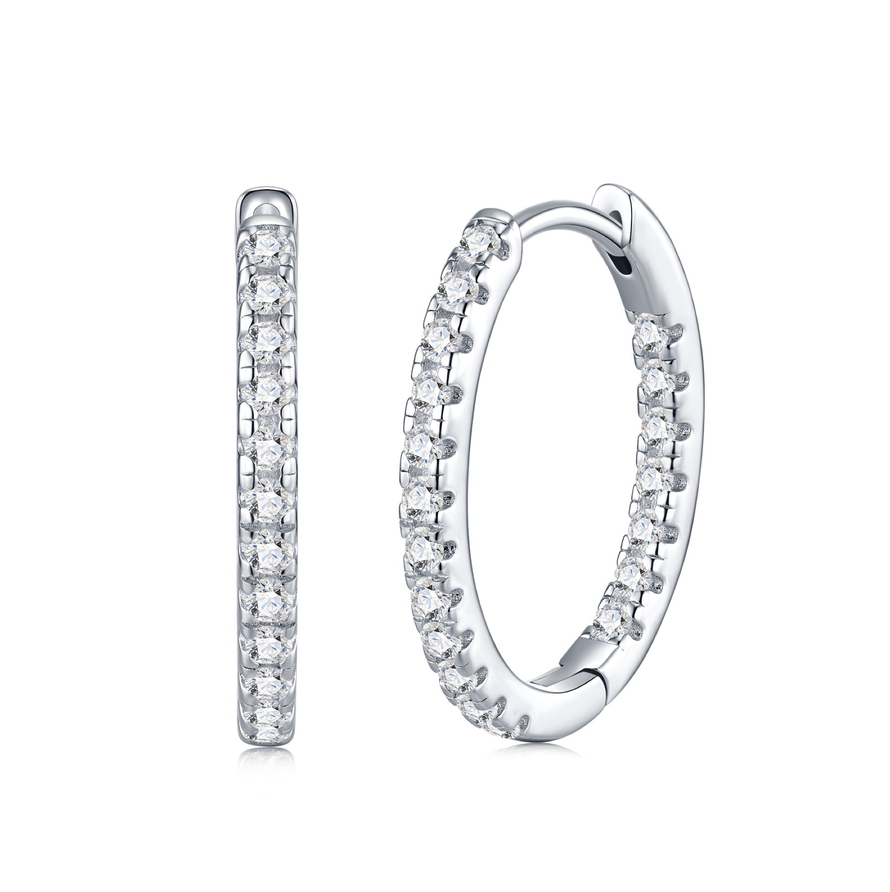 Sottile Moissanite Huggie Hoop Earrings in Sterling Silver