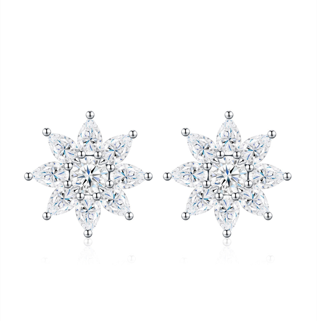 Nevicata Moissanite Flower Stud Earrings in Sterling Silver