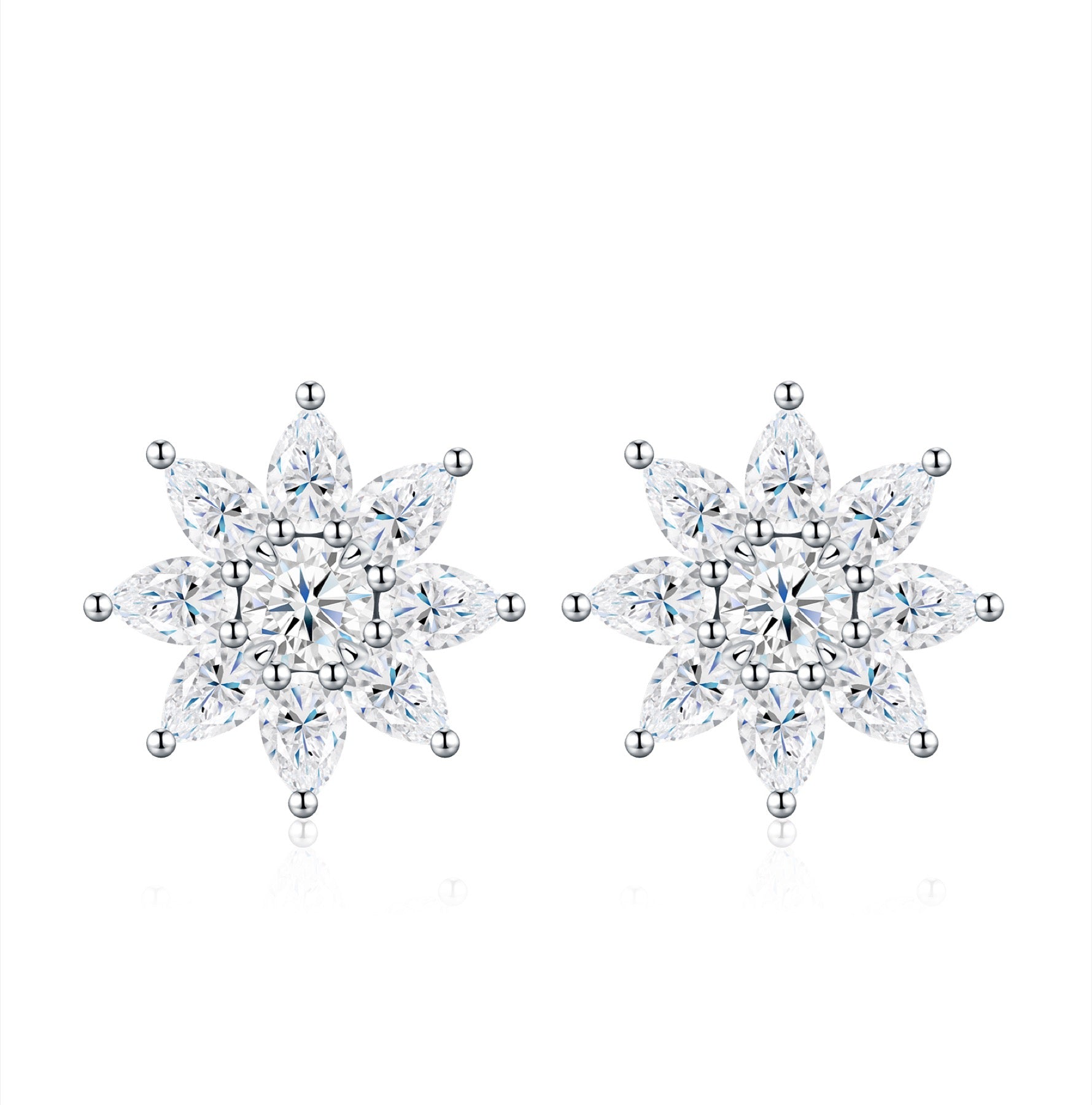 Nevicata Moissanite Flower Stud Earrings in Sterling Silver