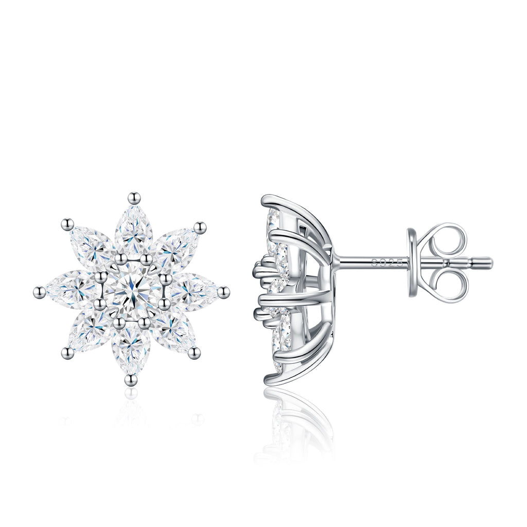 Nevicata Moissanite Flower Stud Earrings in Sterling Silver