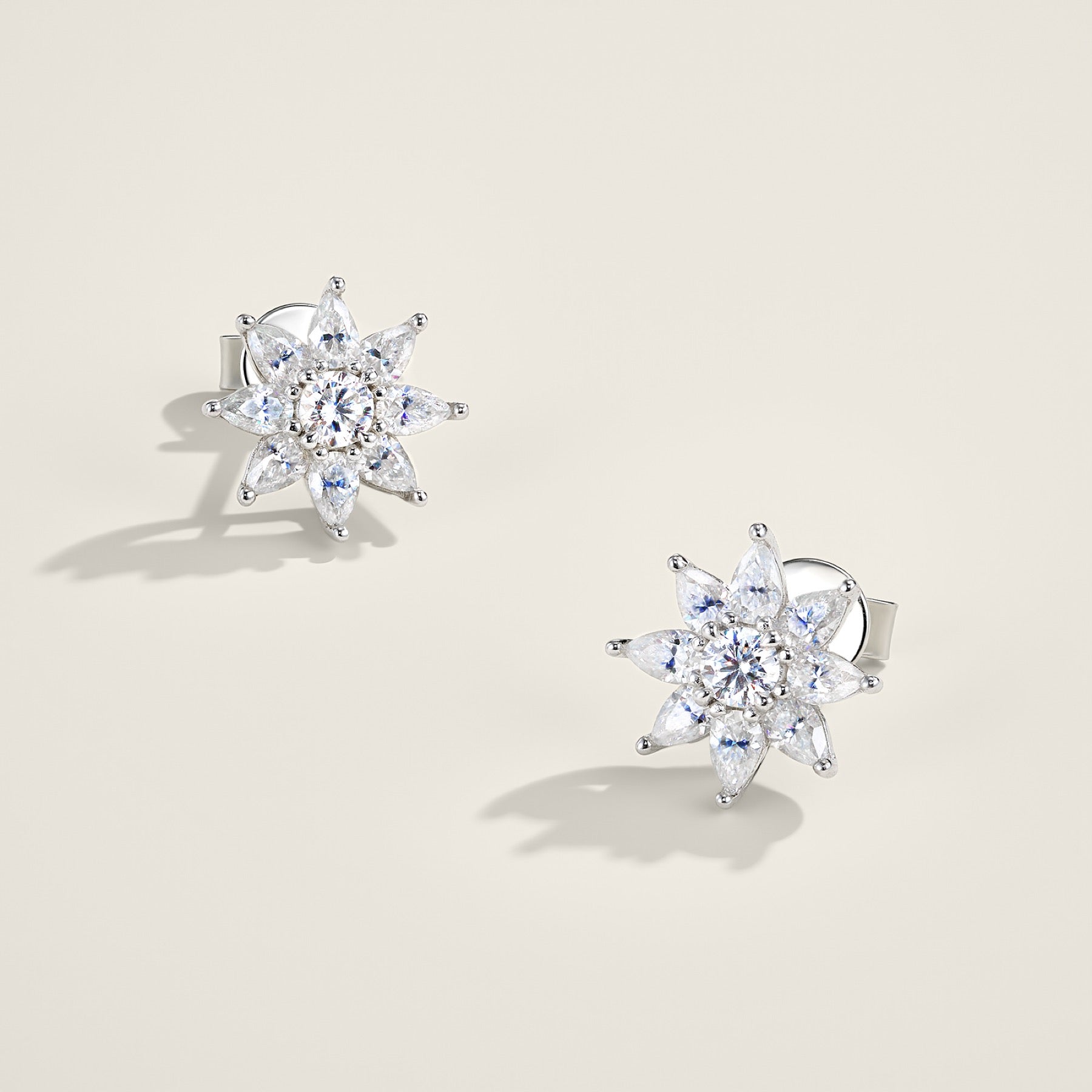 Nevicata Moissanite Flower Stud Earrings in Sterling Silver