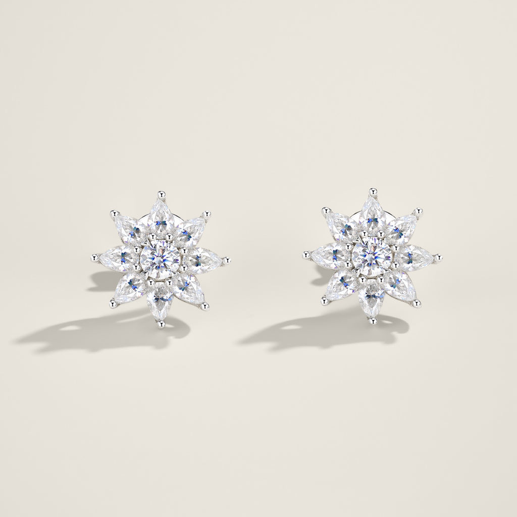 Nevicata Moissanite Flower Stud Earrings in Sterling Silver