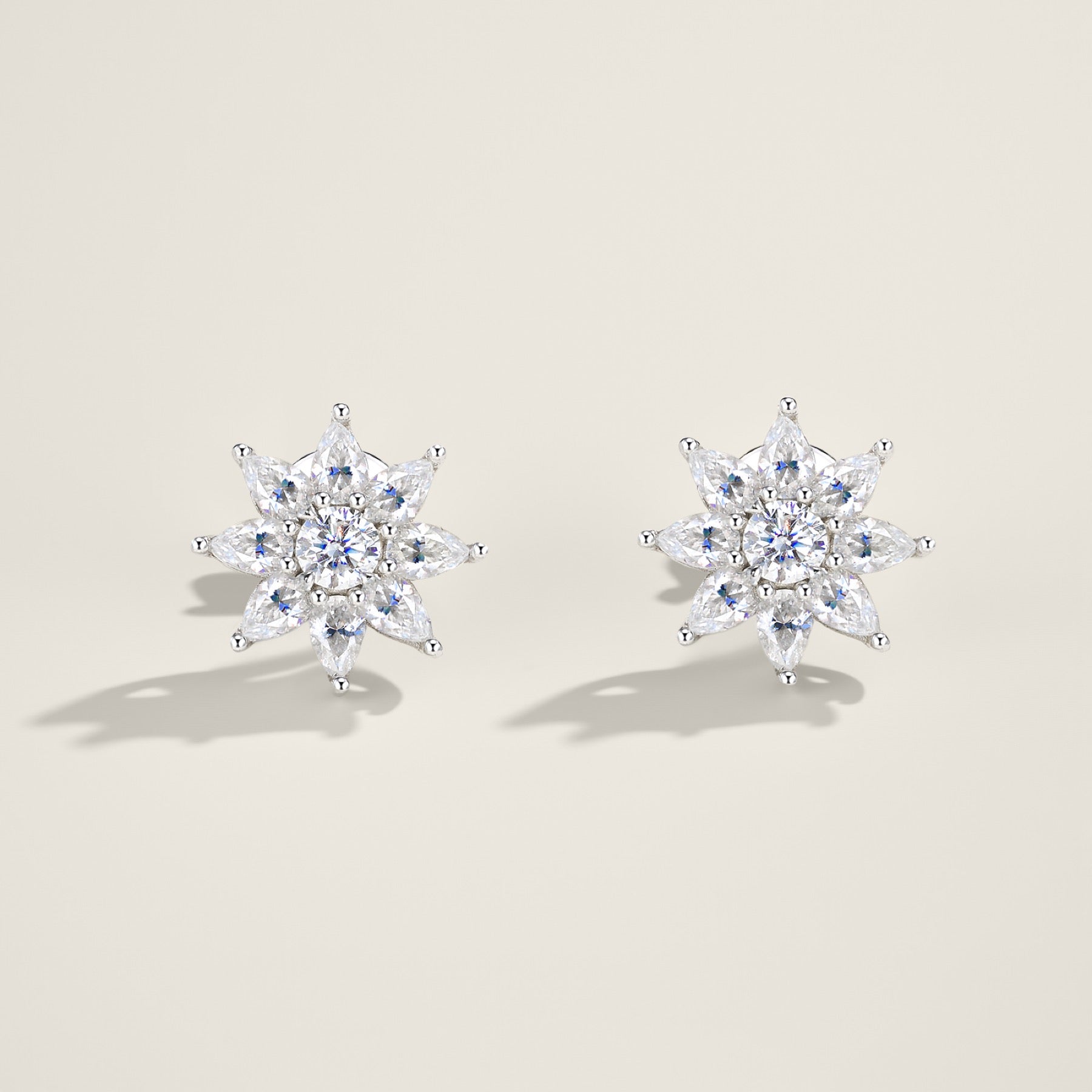 Nevicata Moissanite Flower Stud Earrings in Sterling Silver