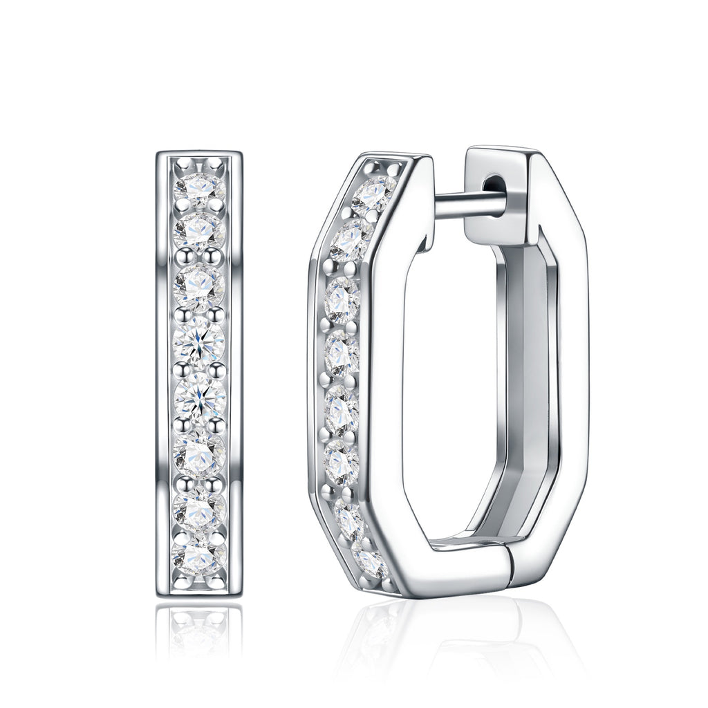 Squadra Moissanite Huggie Hoop Earrings in Sterling Silver