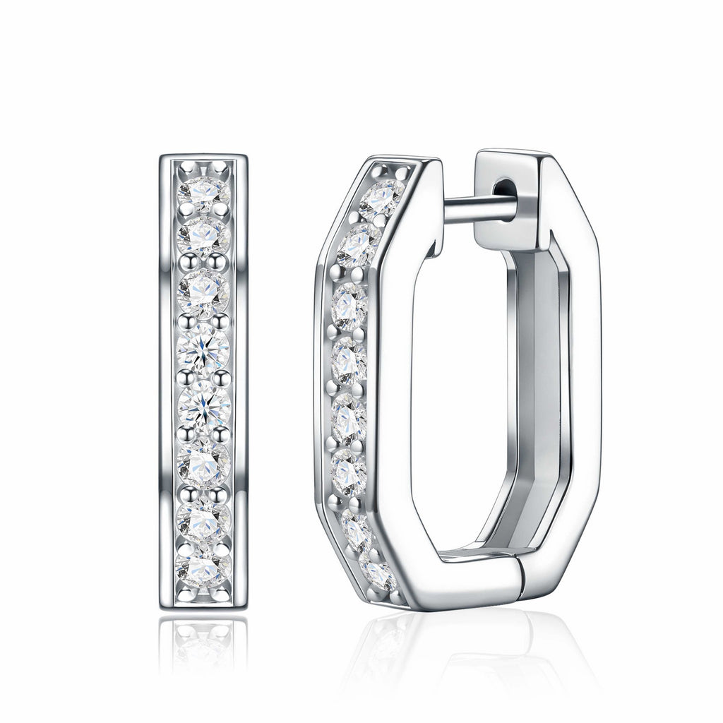 Squadra Moissanite Huggie Hoop Earrings in Sterling Silver