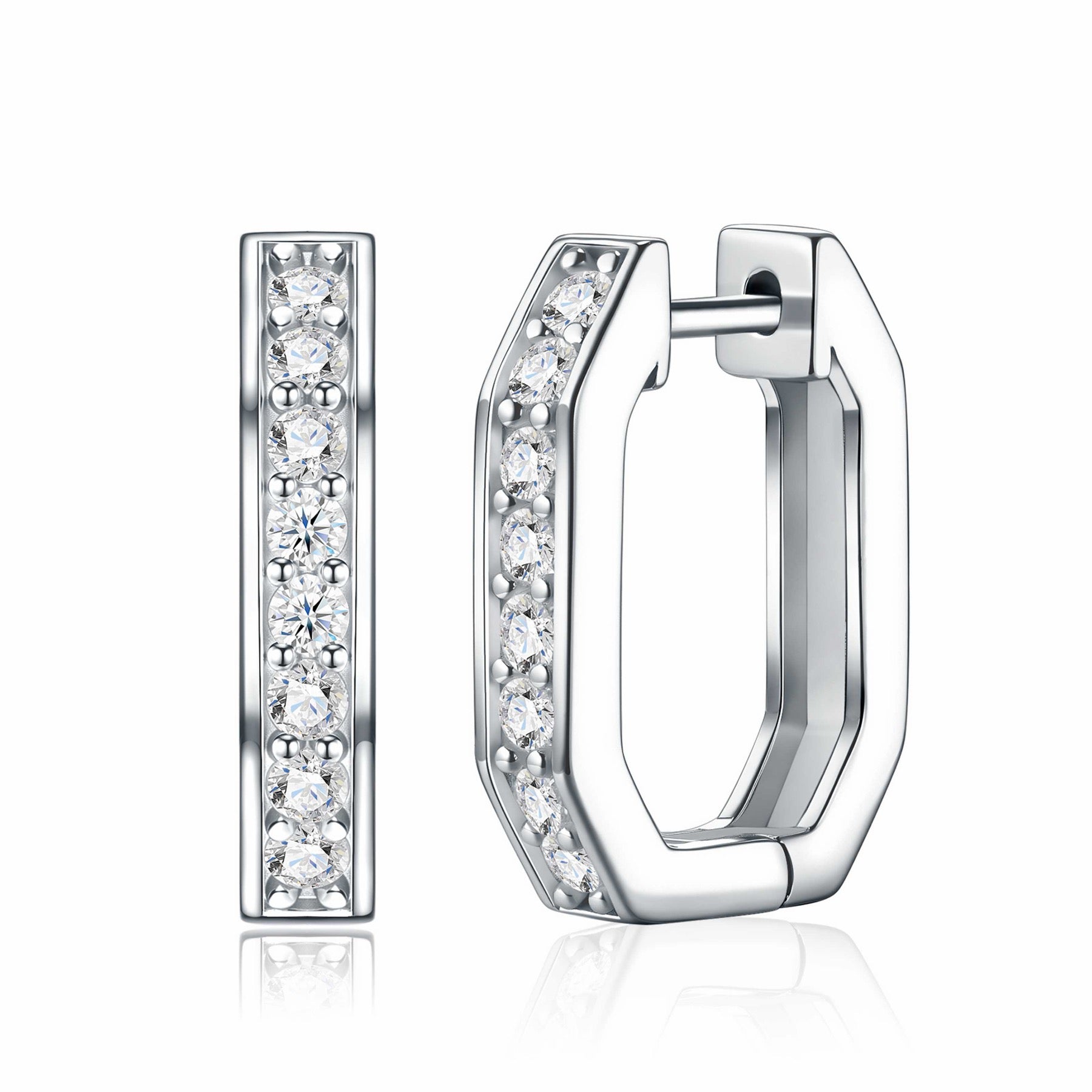 Squadra Moissanite Huggie Hoop Earrings in Sterling Silver