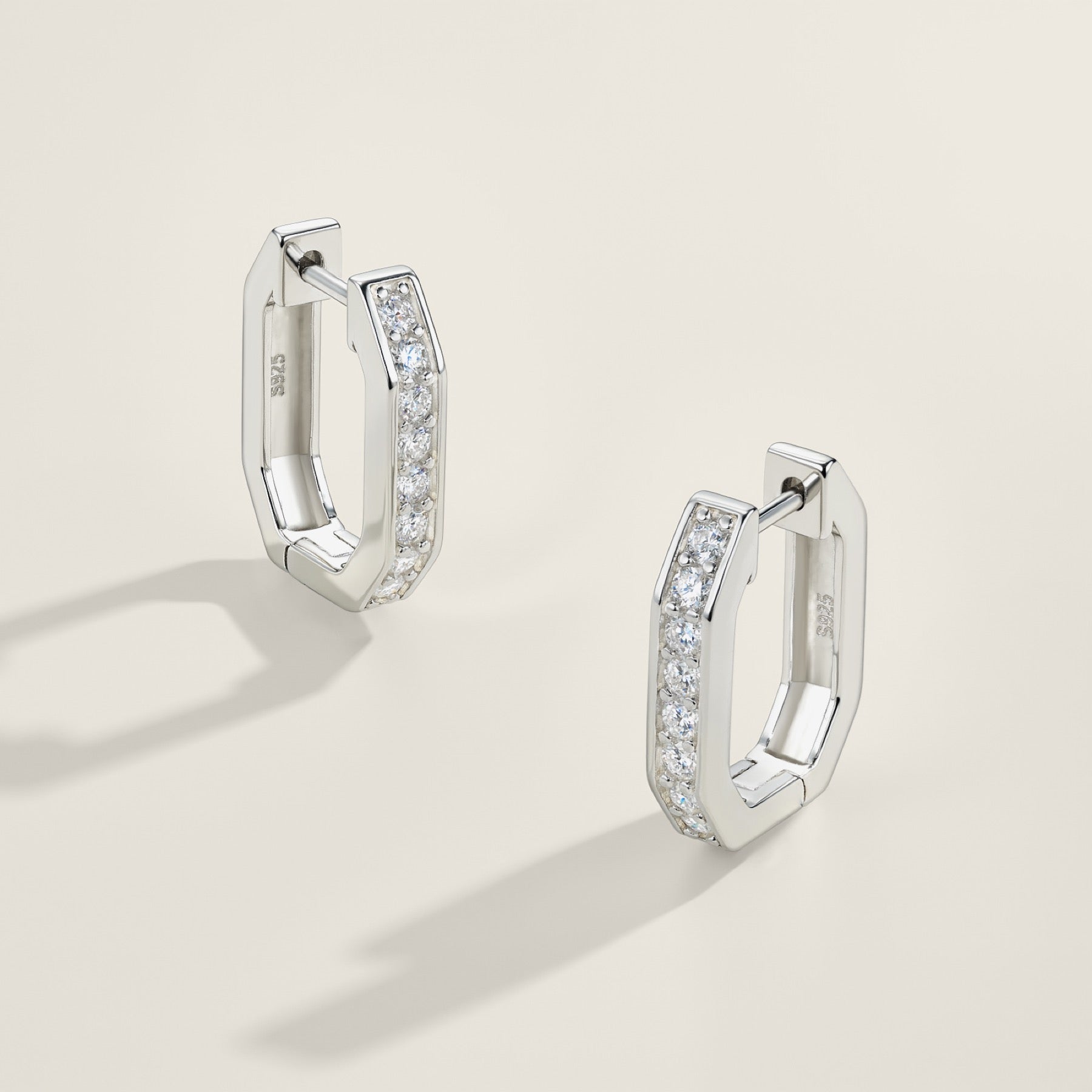Squadra Moissanite Huggie Hoop Earrings in Sterling Silver