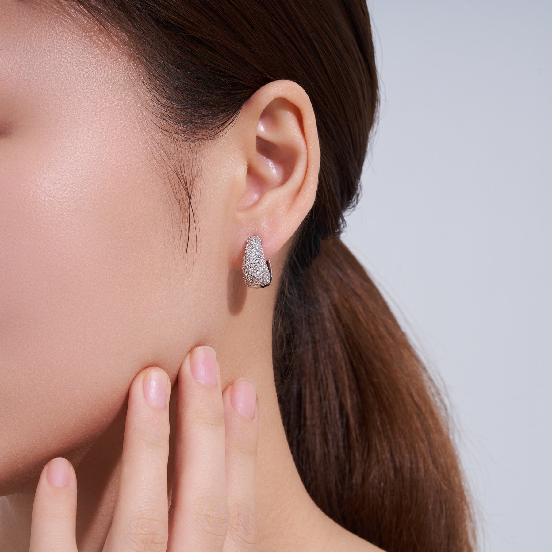 Cupoletta Moissanite Huggie Hoop Earrings in Sterling Silver