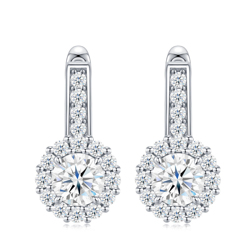 Aloe Moissanite Halo Drop Earrings in Sterling Silver
