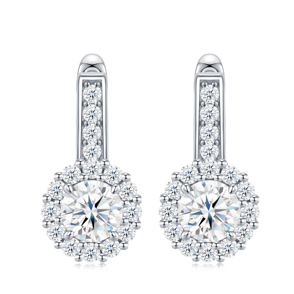 Aloe Moissanite Halo Drop Earrings in Sterling Silver