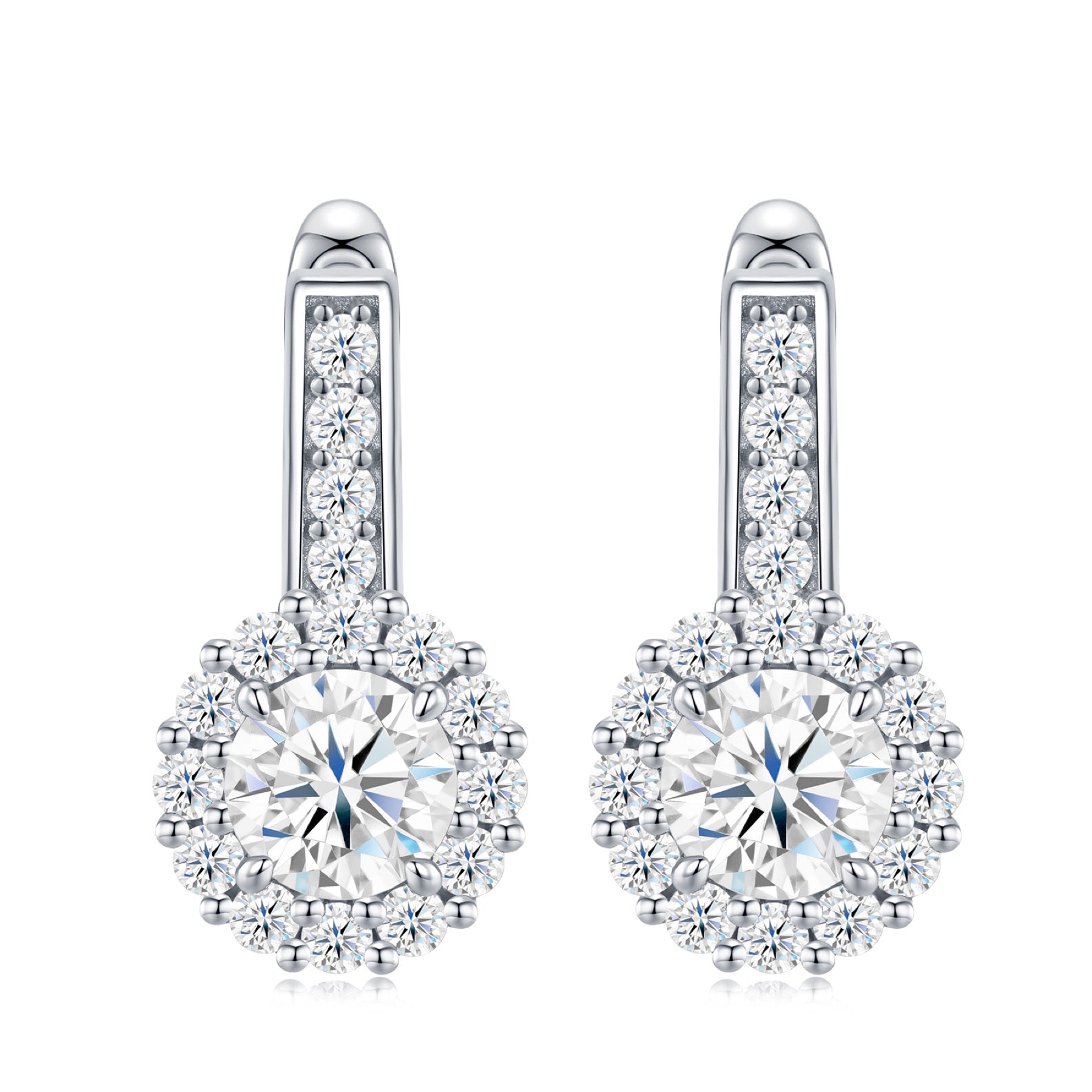 Aloe Moissanite Halo Drop Earrings in Sterling Silver