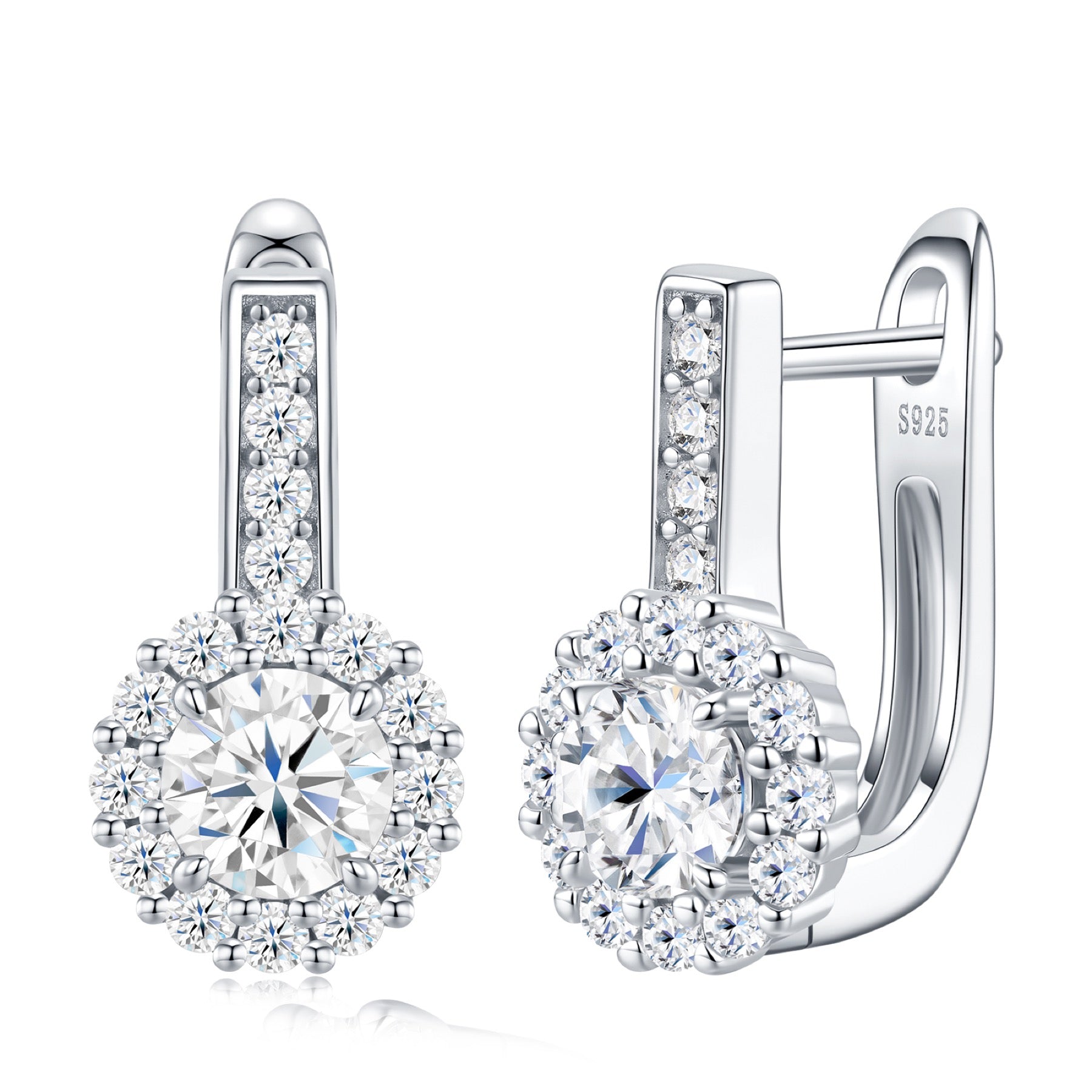 Aloe Moissanite Halo Drop Earrings in Sterling Silver