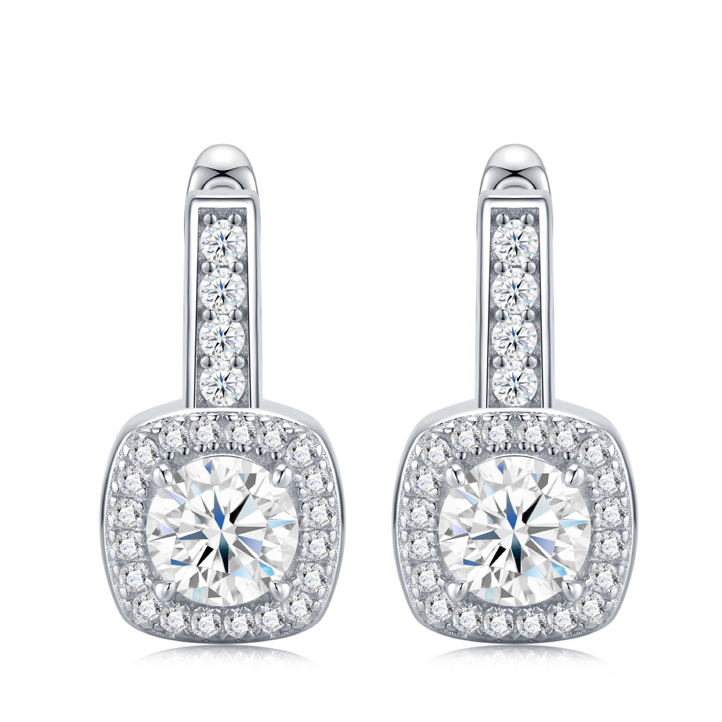 Riquadretto Moissanite Halo Drop Earrings in Sterling Silver