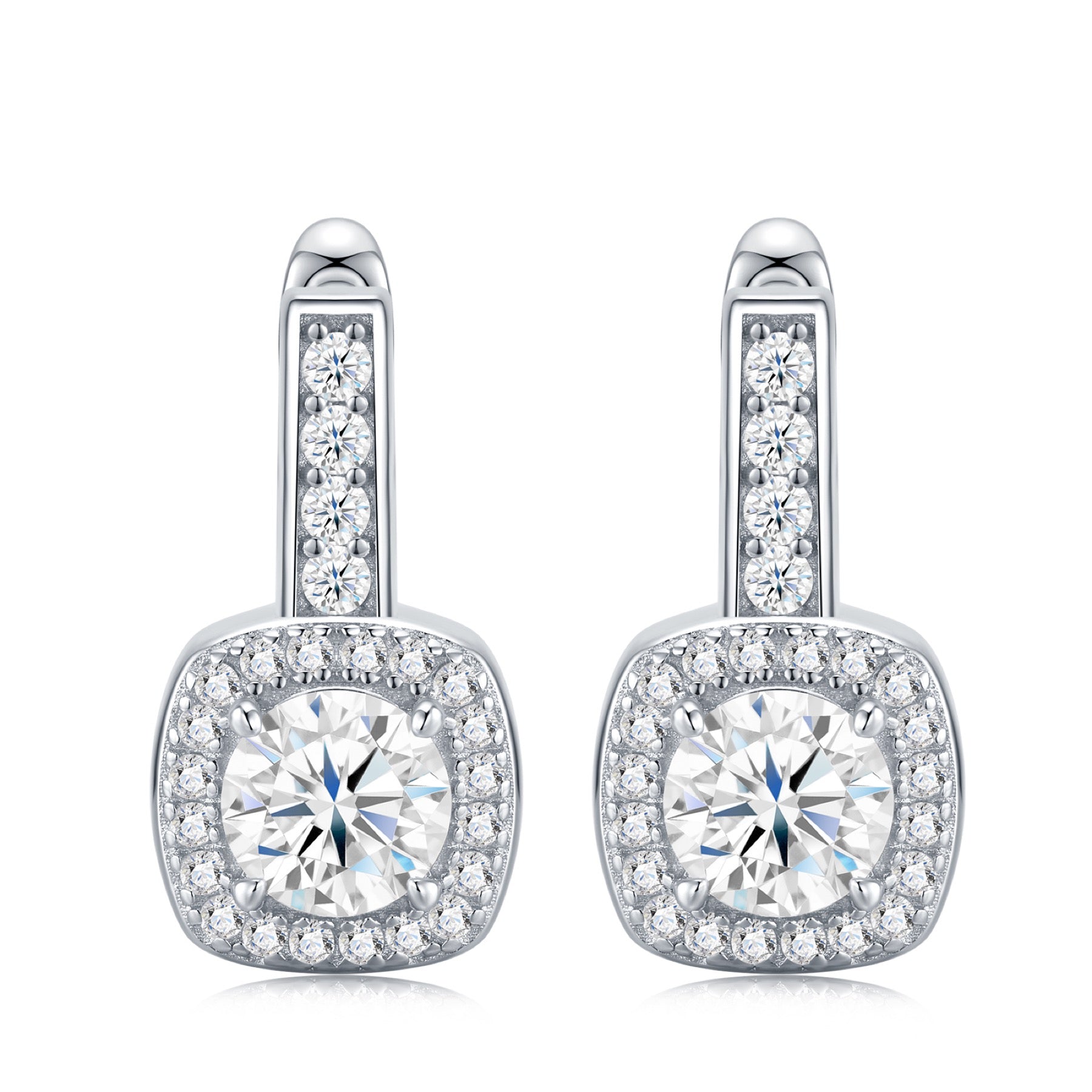 Riquadretto Moissanite Halo Drop Earrings in Sterling Silver