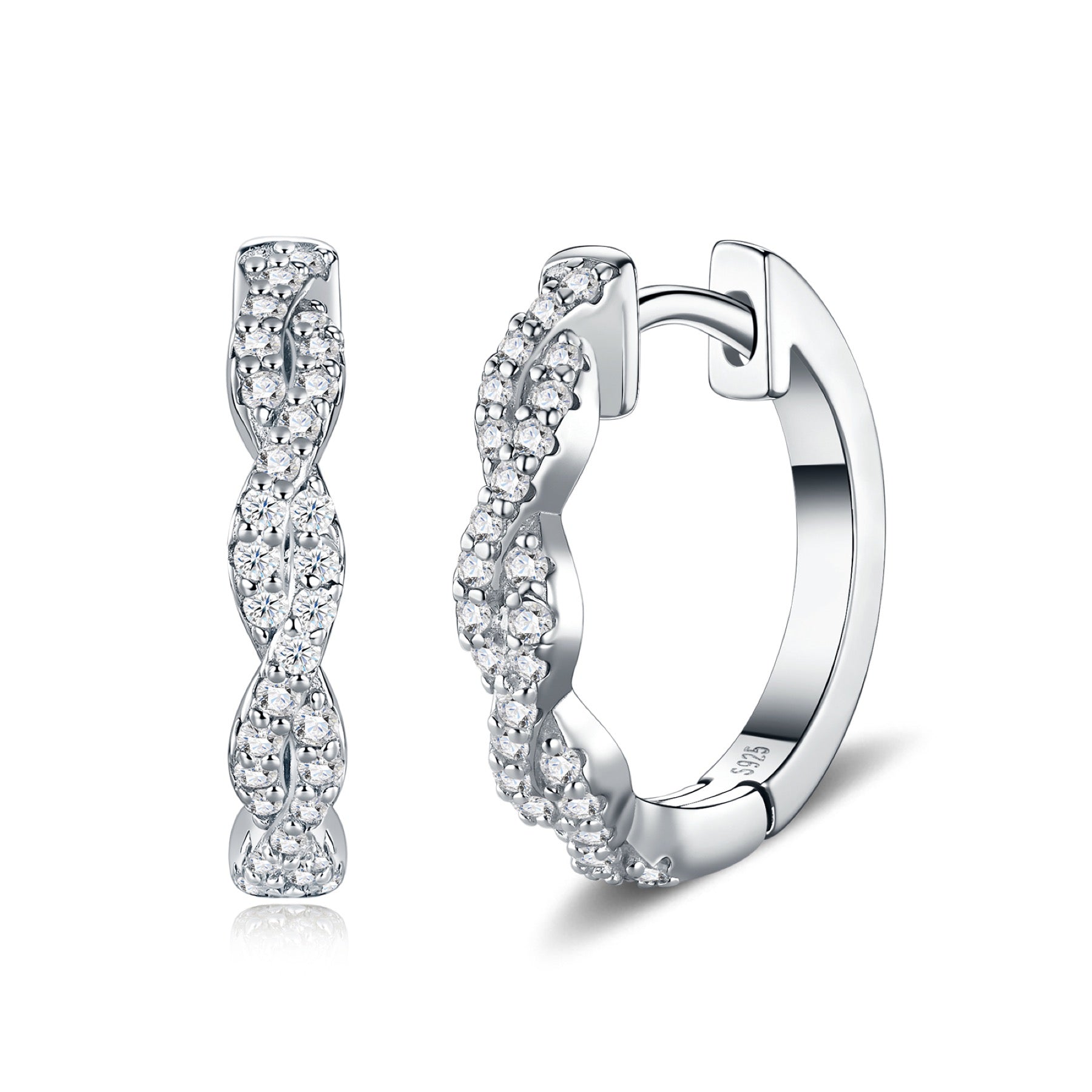 Treccia Moissanite Huggie Hoop Earrings in Sterling Silver