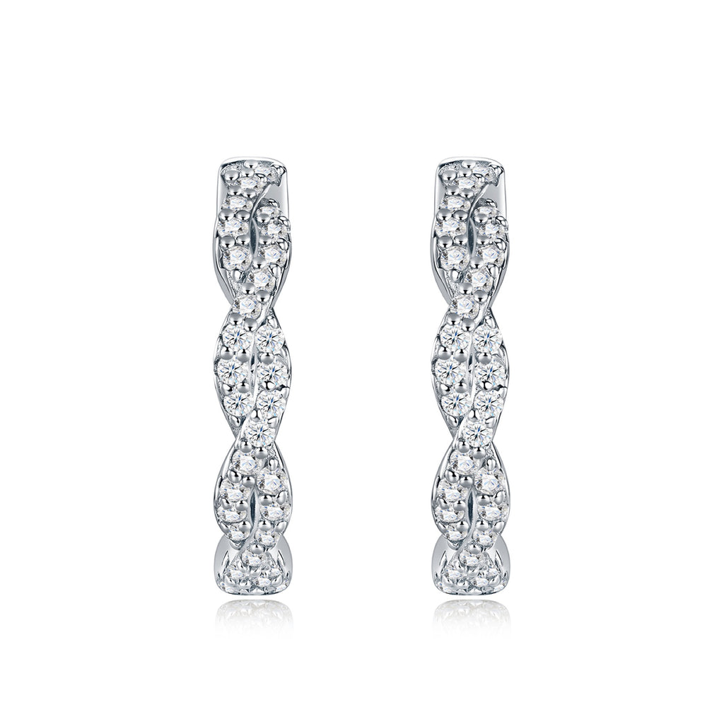 Treccia Moissanite Huggie Hoop Earrings in Sterling Silver