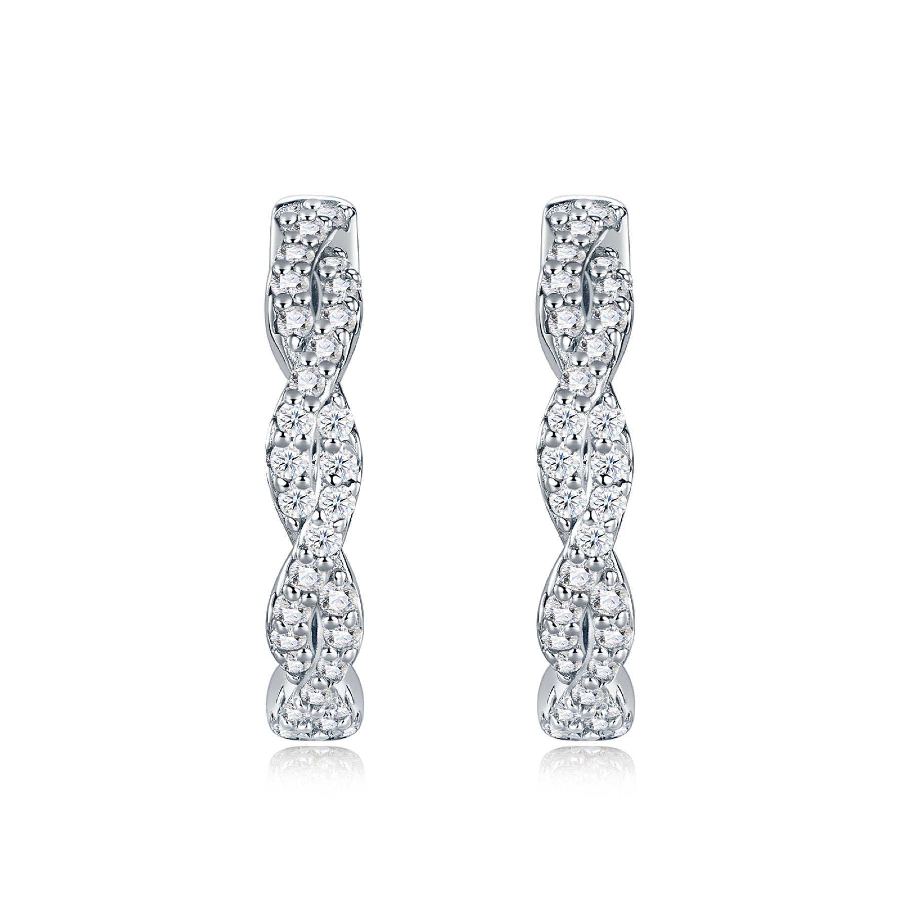 Treccia Moissanite Huggie Hoop Earrings in Sterling Silver