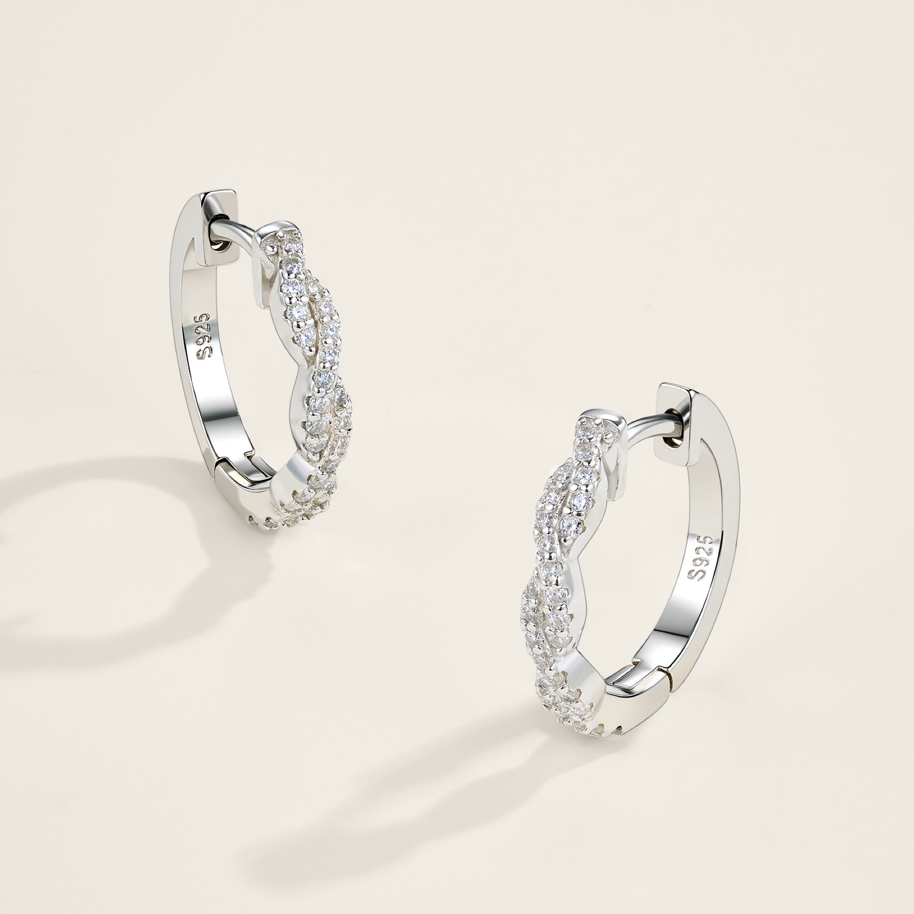 Treccia Moissanite Huggie Hoop Earrings in Sterling Silver
